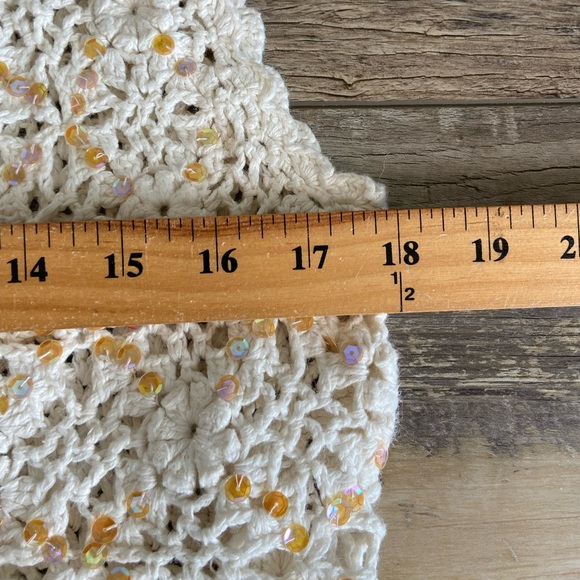 Cherry Stix Limited Vintage Sequin Crochet Vest One Size Cream Cottagecore NWT - Picture 7 of 12